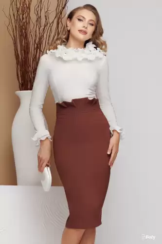 Camasa dama office alba eleganta cu volane plisate