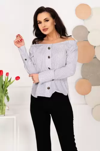 Camasa dama office cu dungi albastre si nasturi aramii