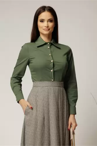 Camasa DY Fashion kaki cambrata din poplin cu croi cambrat