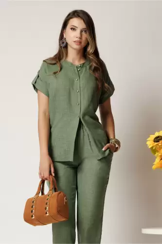 Camasa DY Fashion kaki din material vaporos cu croi drept si nasturi