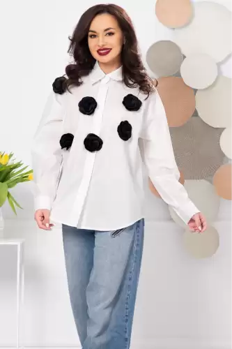 Camasa Rosalia oversize alba cu trandafiri 3D