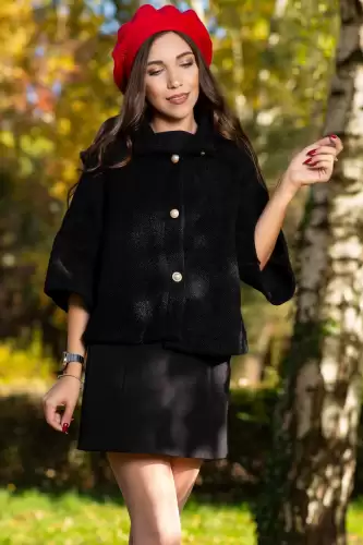 Capa dama eleganta neagra cu nasturi tip perla