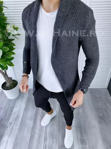 Cardigan barbati gri inchis slim fit ZR T3557   K1-4