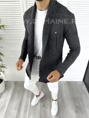 Cardigan barbati gri inchis slim fit ZR T3596 S1-5