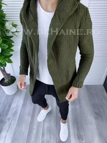 Cardigan barbati kaki cu gluga slim fit ZR T3516  120-5