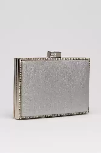 Clutch elegant argintiu cu pietricele stralucitoare