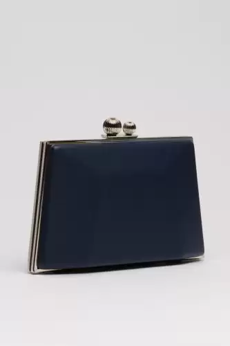 Clutch elegant bleumarin cu rama metalica