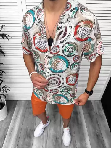 Compleu de vara camasa imprimeu + pantaloni 13053