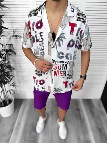 Compleu de vara camasa imprimeu  + pantaloni 13064