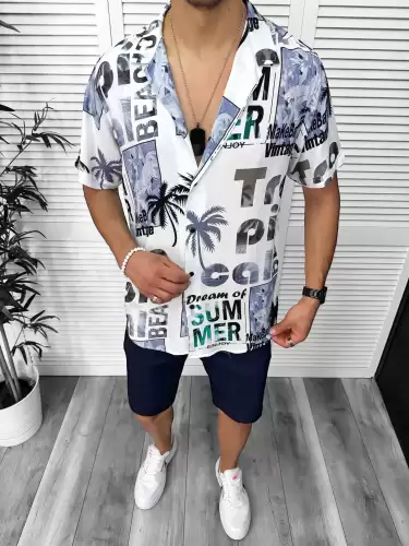 Compleu de vara camasa imprimeu + pantaloni 13068