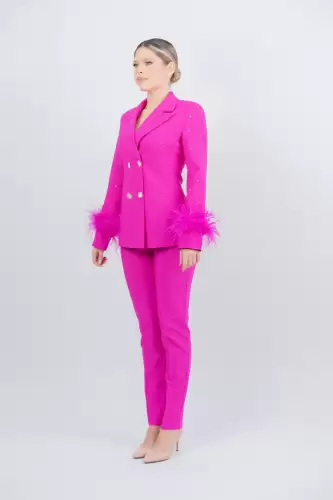 Compleu elegant fucsia cu pantaloni conici