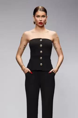 Corst negru elegant accesorizat cu nasturi aurii