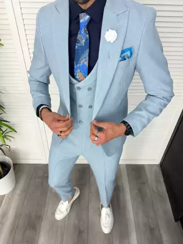 Costum barbati slim fit  albastru  3 piese  11838 31-5