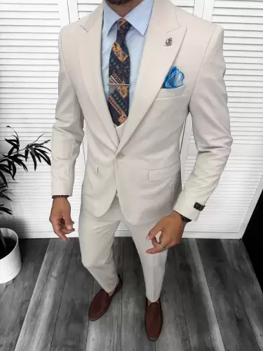 Costum barbati slim fit  bej  3 piese   13346 49