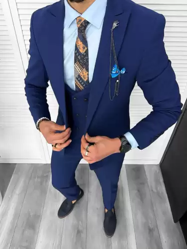 Costum barbati slim fit bleumarin 3 piese 11837 33-5