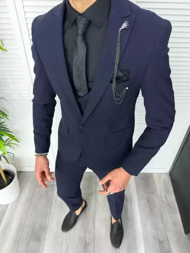 Costum barbati slim fit  bleumarin  3 piese  11842 112-3