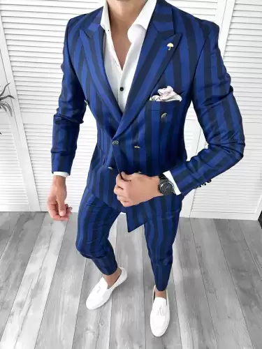 Costum barbati slim fit in carouri sacou + pantaloni 1047 14-3.3