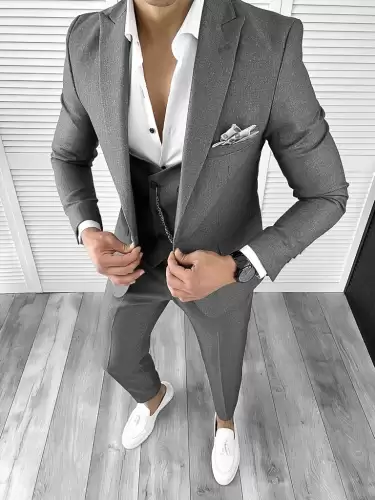Costum barbati slim fit in sacou + pantaloni + vesta 11703  N7-4.3