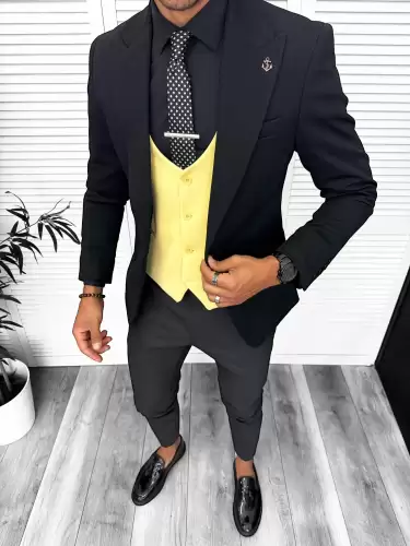 Costum barbati slim fit negru  3 piese 13313