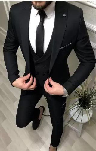 Costum barbati slim fit negru 3 piese b090 54-5