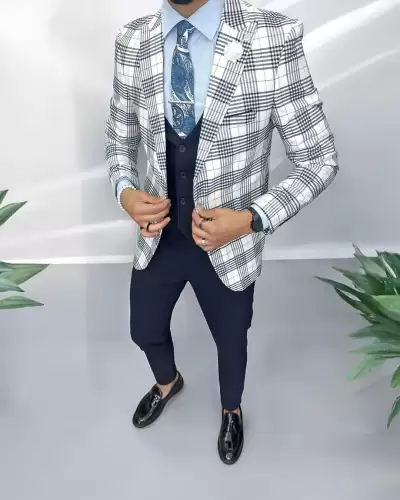 Costum barbati slim fit sacou + pantaloni + vesta 13244