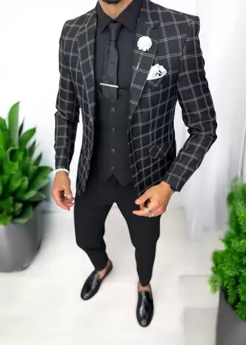 Costum barbati slim fit sacou pantaloni vesta cravata batista 13193