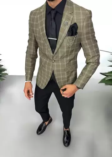 Costum barbati slim fit sacou pantaloni vesta cravata batista 13196