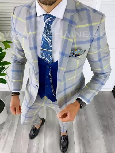 Costum barbati slim fit + Vesta albastra B5382 D3-1.4