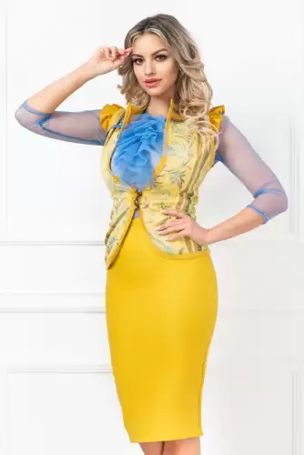 Fusta conica mustar cu talie inalta