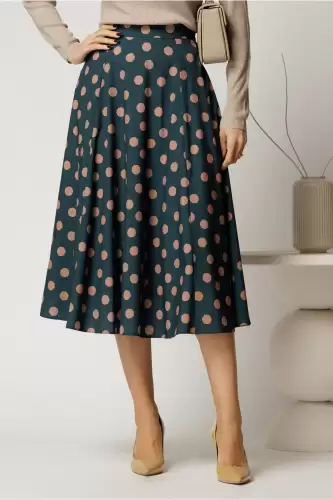 Fusta DY Fashion midi din voal plin turcoaz cu buline