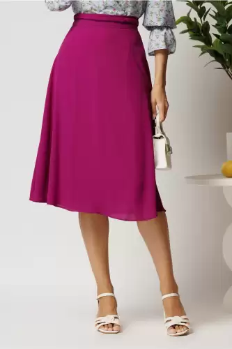 Fusta DY Fashion midi magenta din triplu voal in clos cu cordon impletit