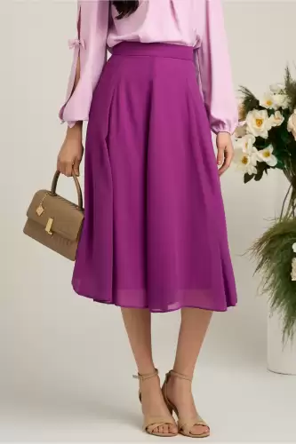 Fusta DY Fashion midi vaporoasa din voal mov