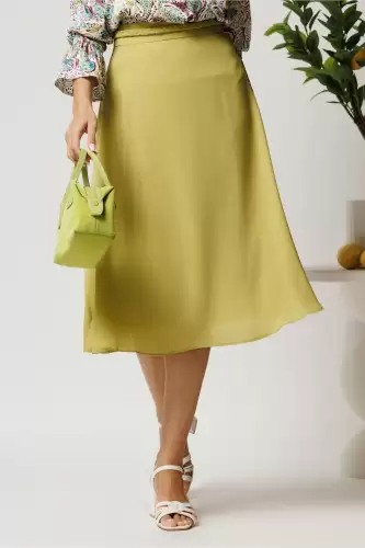 Fusta DY Fashion midi verde lime din triplu voal in clos cu cordon impletit