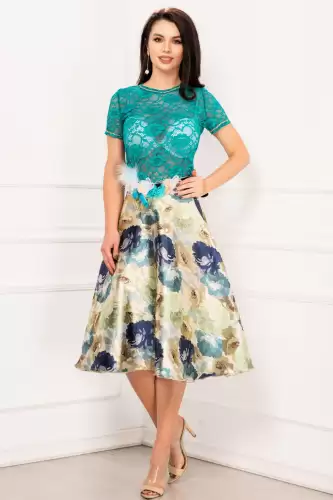 Fusta eleganta in culori pastelate cu flori 3D