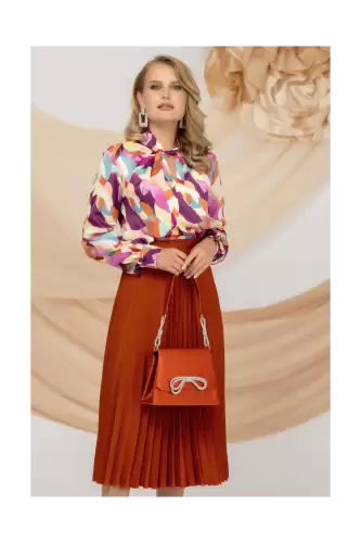 Fusta midi plisata caramizie Pretty Girl in clos