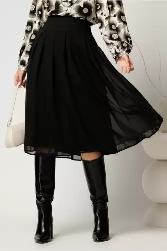 Fusta neagra eleganta din voal cu pliuri