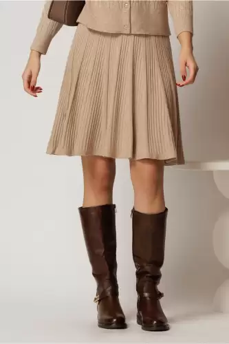 Fusta scurta casual bej din tricot
