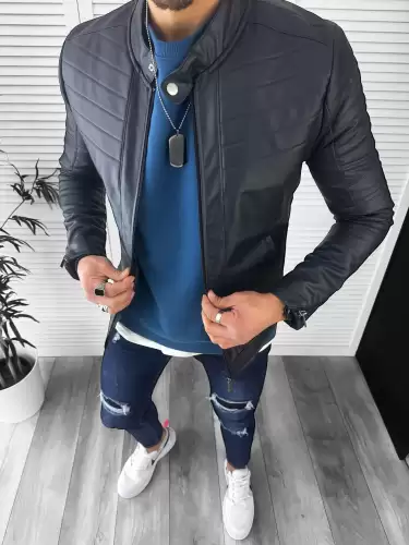 Geaca barbati bleumarin piele ecologica B2805 75