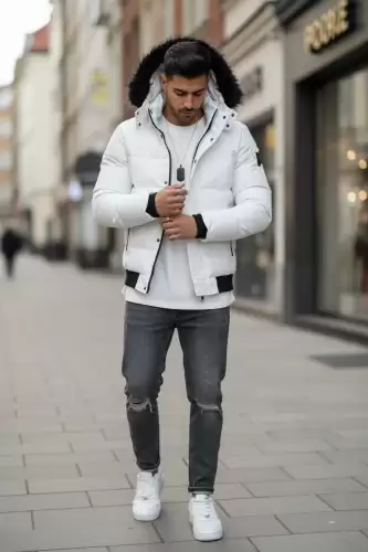 Geaca barbati de iarna  alba  cu defect  A98 D0-4