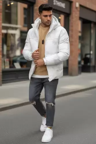 Geaca barbati groasa de iarna  alba 2602