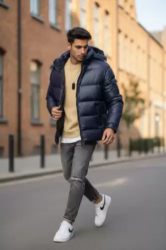 Geaca barbati groasa de iarna bleu A18 N15-5