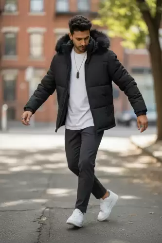 Geaca barbati groasa de iarna imblanita neagra 2333 U4