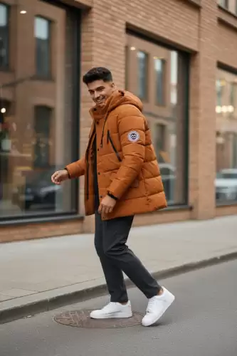 Geaca barbati groasa de iarna imblanita portocalie D8 61-4