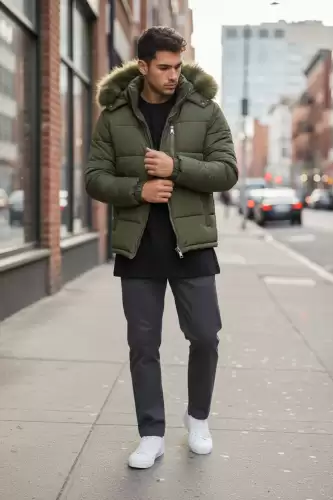 Geaca barbati groasa de iarna  kaki 2555  T11-2