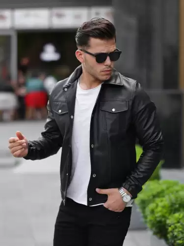 Geaca barbati neagra piele ecologica 12204