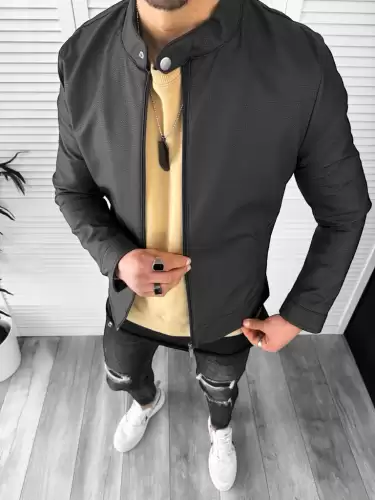 Geaca barbati neagra piele ecologica B2844 T9-3