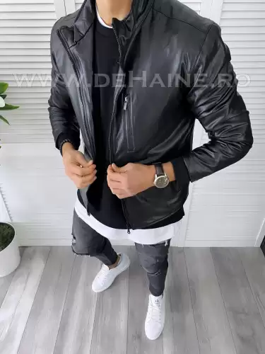 Geaca barbati neagra piele ecologica B7191 Z14-3