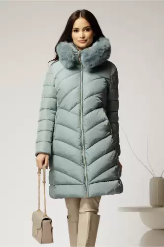 Geaca dama albastru bleu cu gluga si blanita detasabila