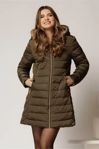 Geaca dama kaki cu gluga si blanita pe interior