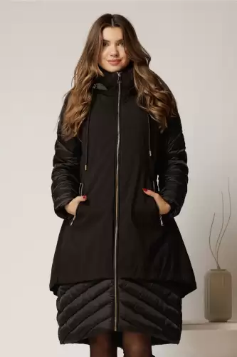 Geaca dama neagra croi lejer cu fermoar metalic auriu